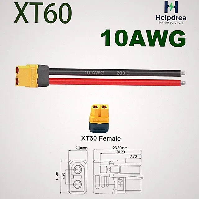 100mm 10 AWG XT60 Female Plug Extension Cable Wire for Ebike Lipo Li-Ion Battery