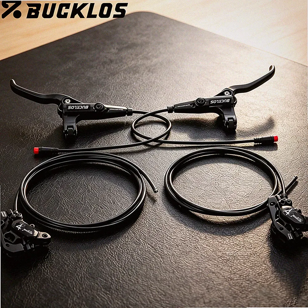 BUCKLOS E-Bike Hydraulic Brakes Set Front/Rear 4-Pistons Power Off 1150&1950mm