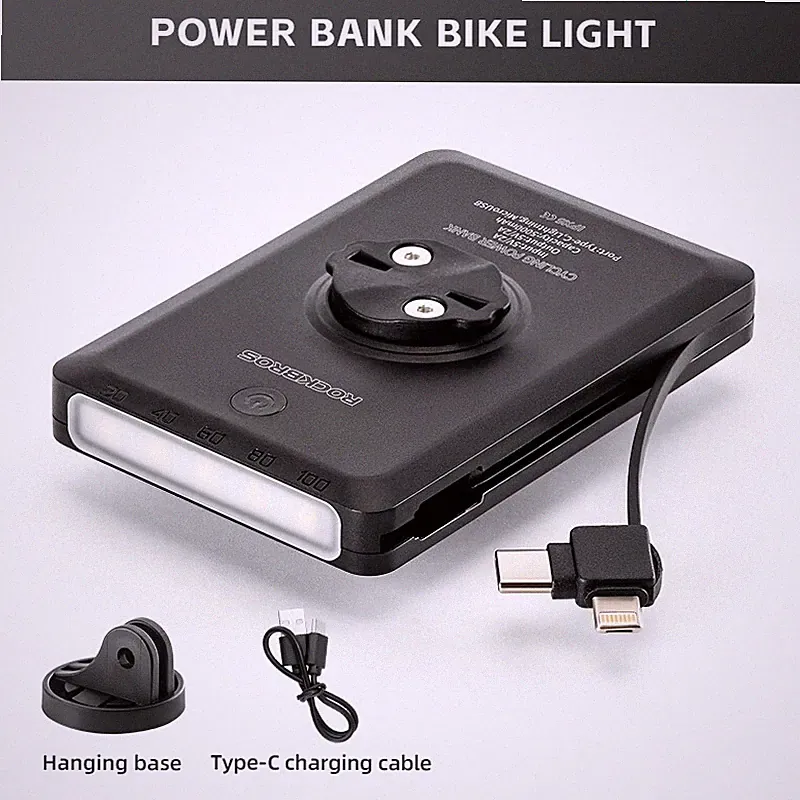 ROCKBROS Bicycle Light Power Bank with Cable Mobile Charger 5000mAh Portable